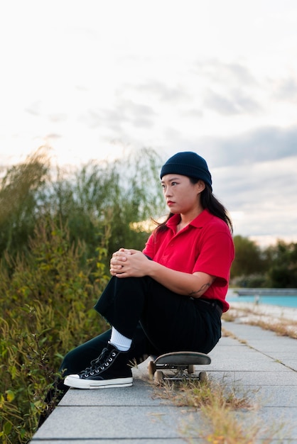 Woman in skate park training