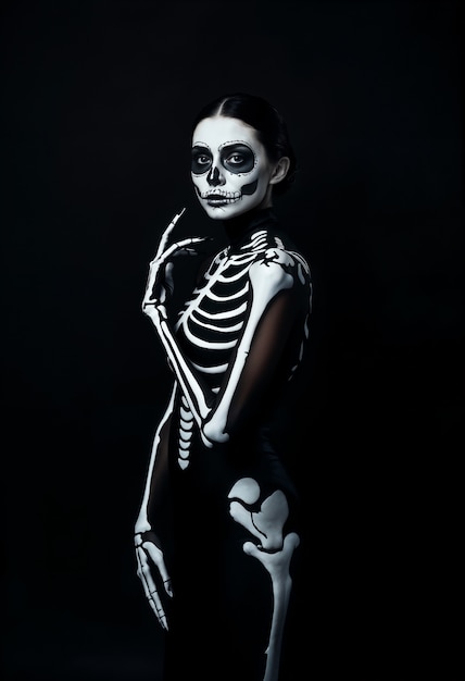 Free photo a woman in a skeleton costume