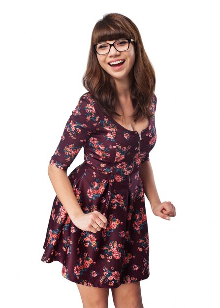 Woman smiling with glasses to see