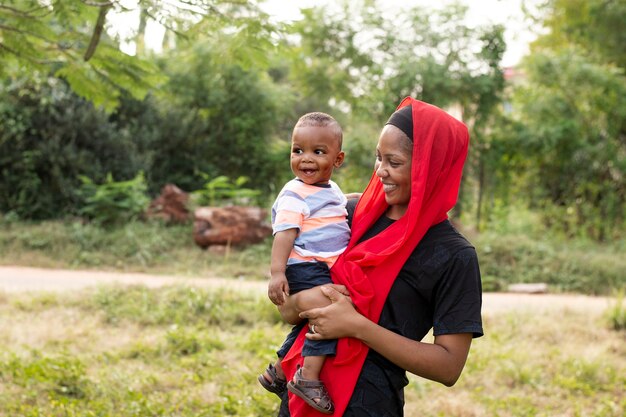 Woman spending time with her black baby boy