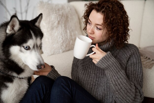 Woman spending time with her pet