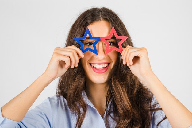 Woman in star-shaped glasses