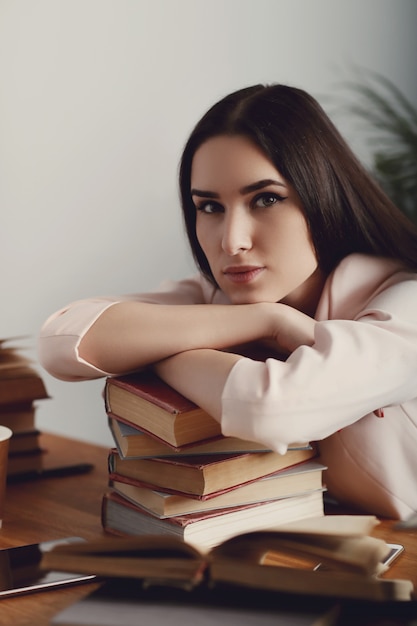 Woman studying in the library