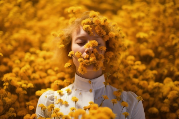 Free Photo woman suffering from allergy by being exposed to flower pollen outside