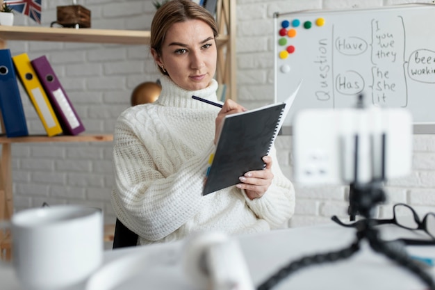 Free Photo woman teaching kids an english lesson online