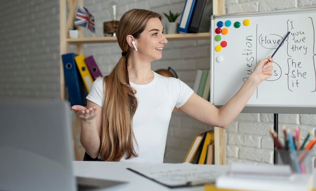 Woman teaching students an english lesson online