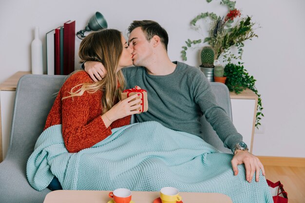 Woman thanking man for present