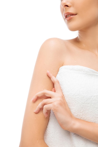 Free photo woman in towel posing on white