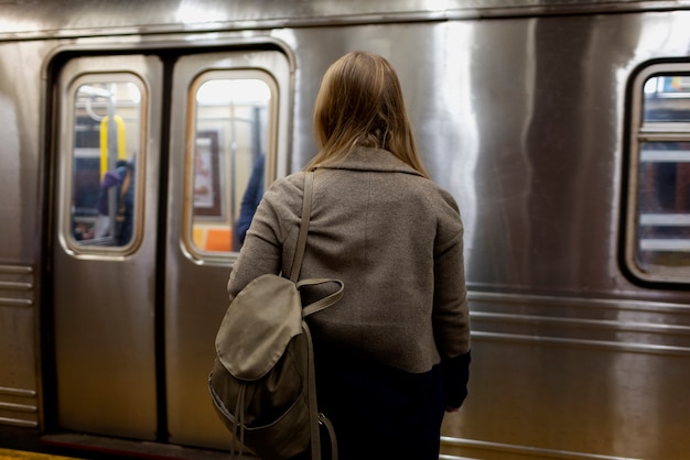 Free photo woman traveling on the city subway