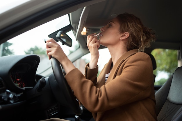 Free photo woman traveling with her car