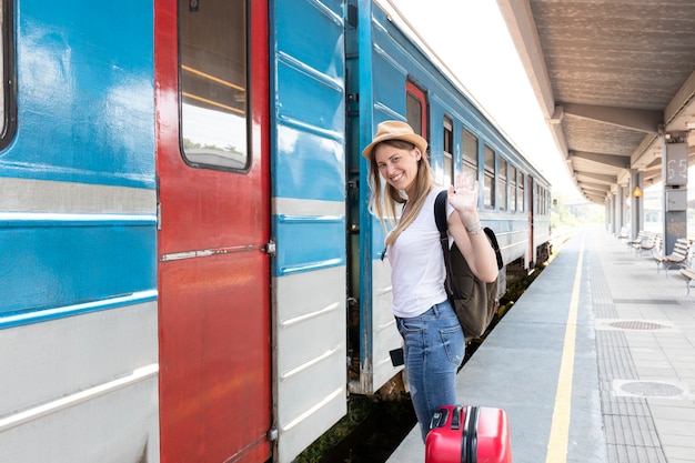 Woman traveller ready to take the train