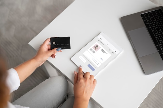 Woman using a digital assistant on her tablet