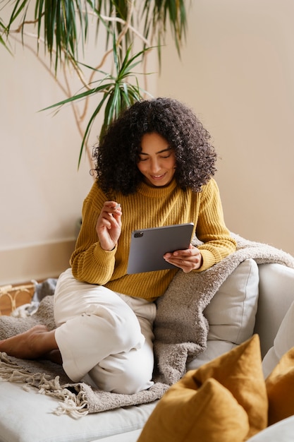 Woman using digital tablet technology