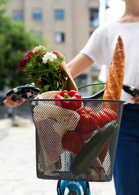 Woman using an eco way for transportation