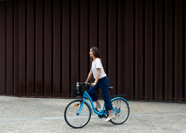 Woman using an eco way for transportation