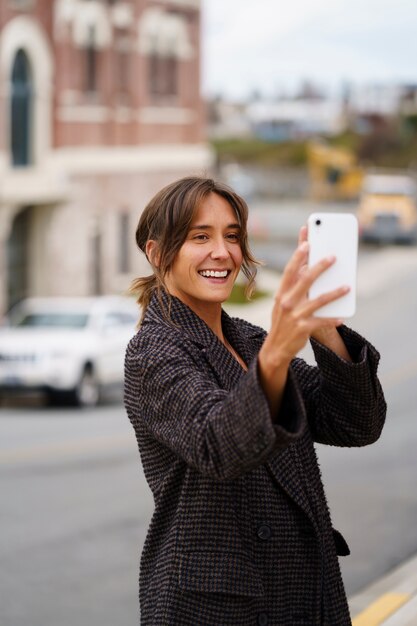 Woman using smartphone technology