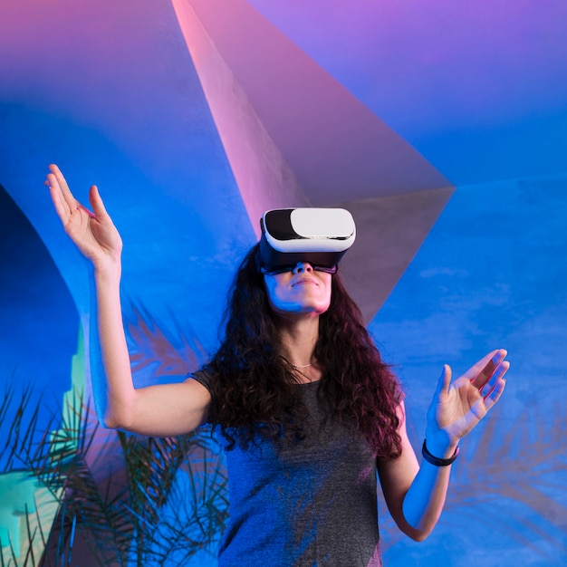 Woman using virtual reality headset