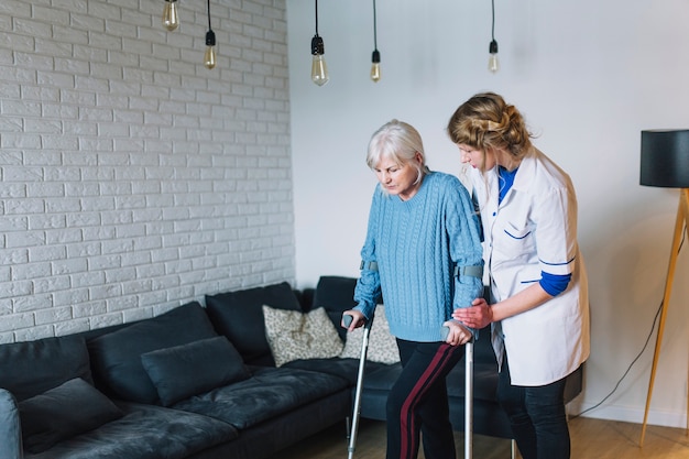 Woman walking in retirement home