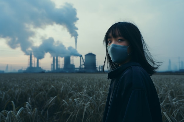 Free photo woman wearing face mask against co2 pollution