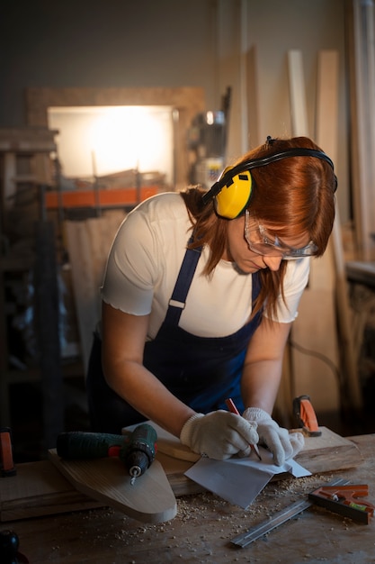 Woman wearing headphones high angle