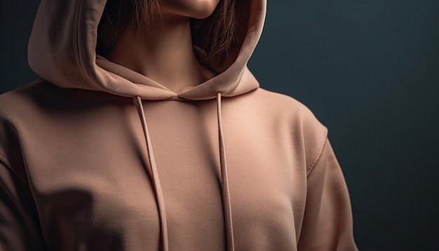 Free photo a woman wearing a pink hoodie with the word love on it