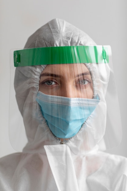 Woman wearing protective equipment