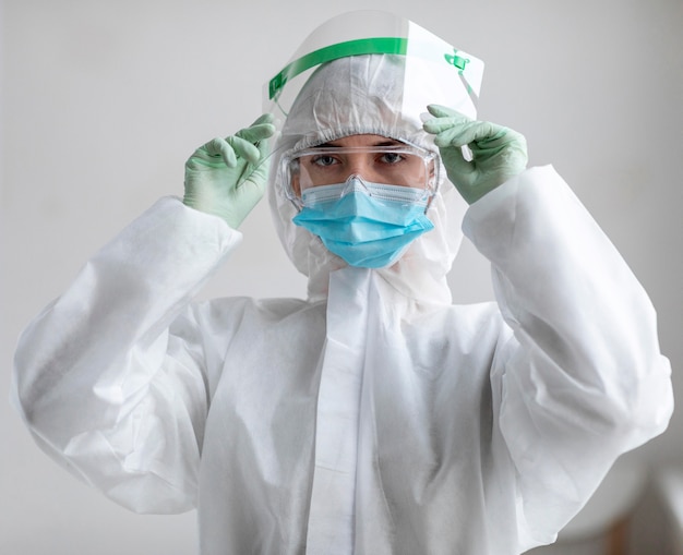 Woman wearing a protective suit