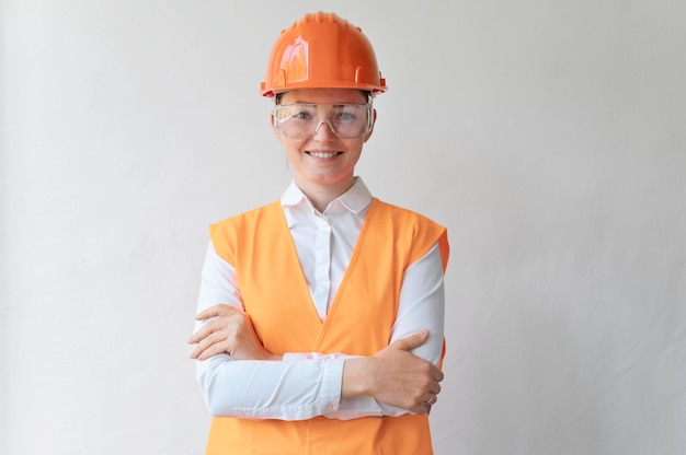 Woman wearing a special industrial protective equipment