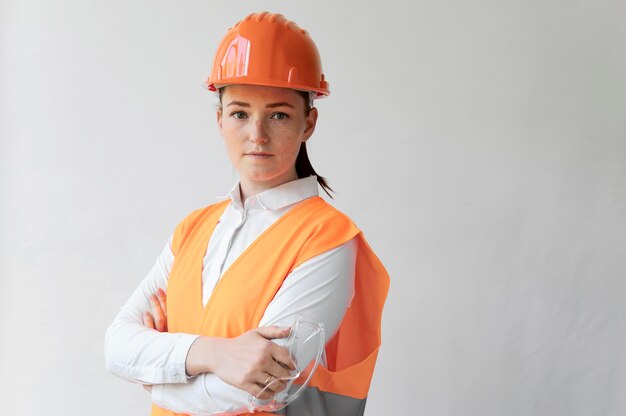 Woman wearing a special industrial protective equipment