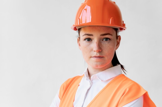 Woman wearing a special industrial protective equipment