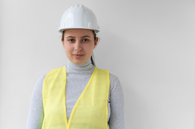 Woman wearing a special industrial protective equipment