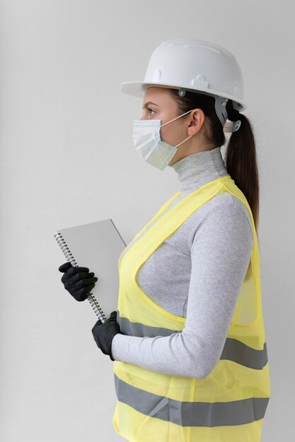 Woman wearing a special industrial protective equipment