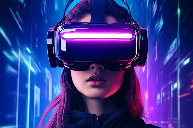 Free Photo woman wearing vr glasses for gaming