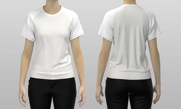 Free Photo woman white t-shirt front and back, mock up template for design print