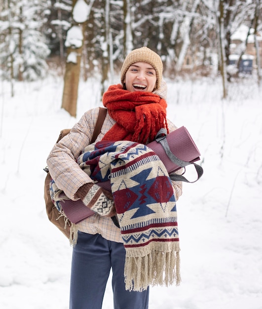 Woman with backpack portrait