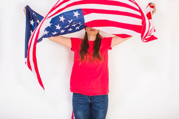 Free photo woman with big american flag