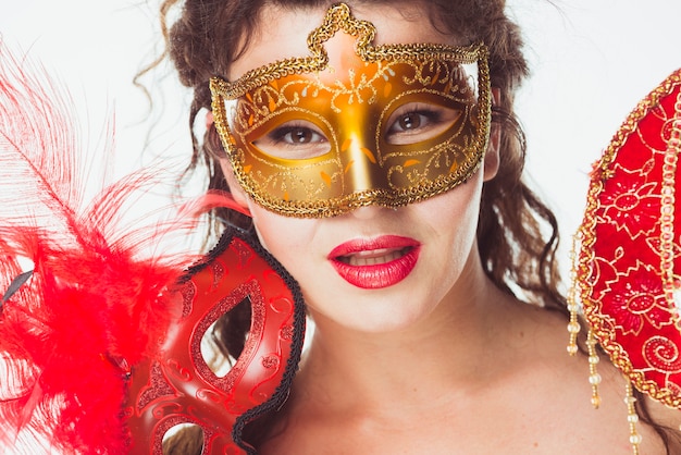 Free Photo woman with carnival decorations