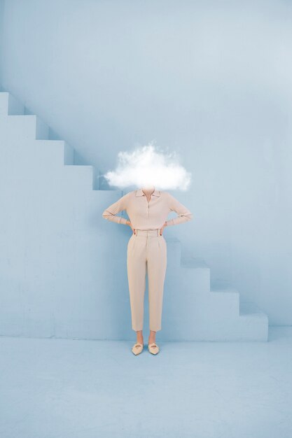 Woman with cloud over head