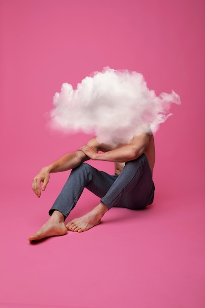 Woman with cloud over head