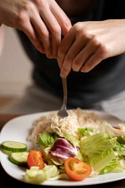 Woman with eating disorder trying to eat healthy