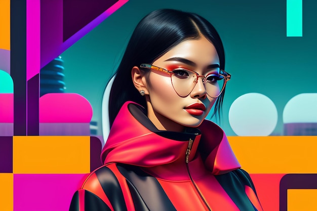 Free photo a woman with glasses in front of a colorful background