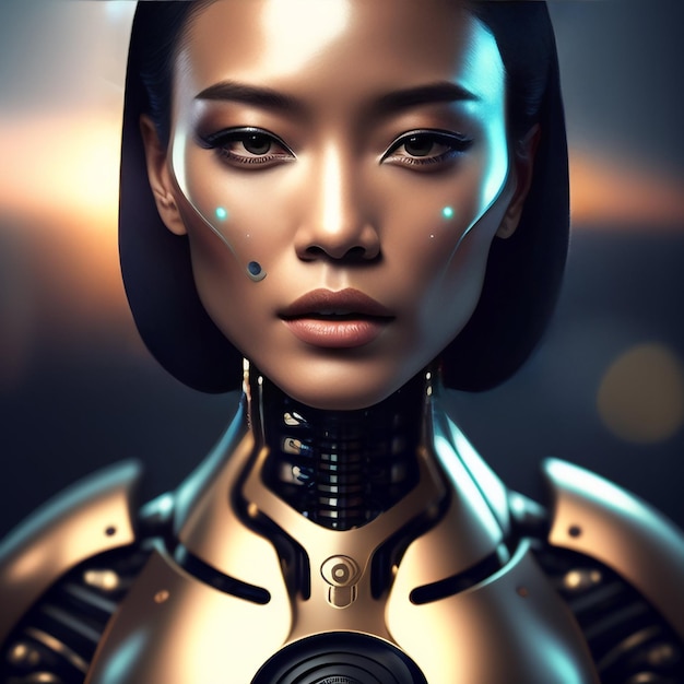 Free photo a woman with a gold robot face and a blue eye.