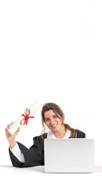 Free photo woman with graduation diploma