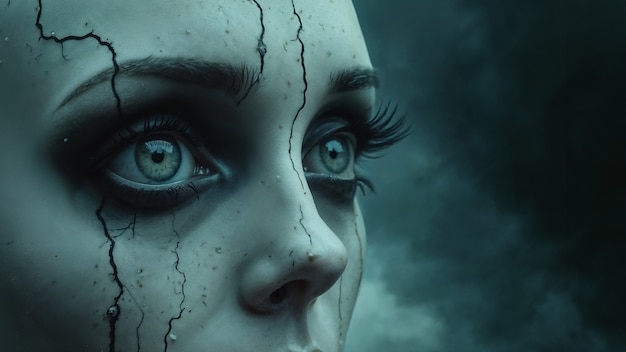 Free photo a woman with green eyes and dark makeup