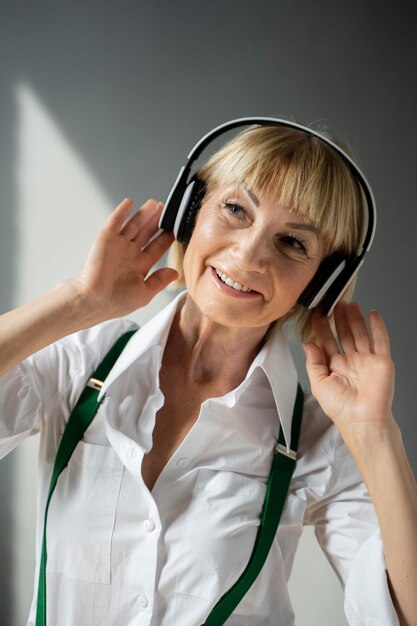 Woman with headphones medium shot