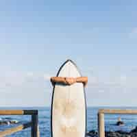 Free photo woman with surfboard at the beach