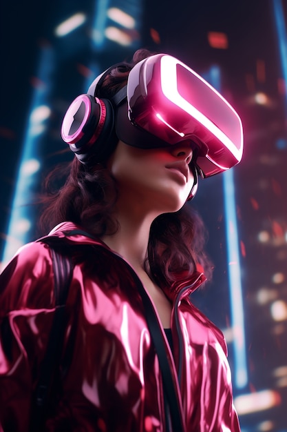 Woman with vr glasses in futuristic city