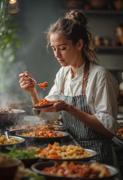 Free photo woman working as a professional chef