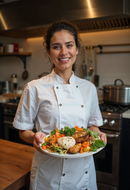 Free photo woman working as a professional chef