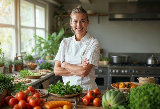 Free photo woman working as a professional chef